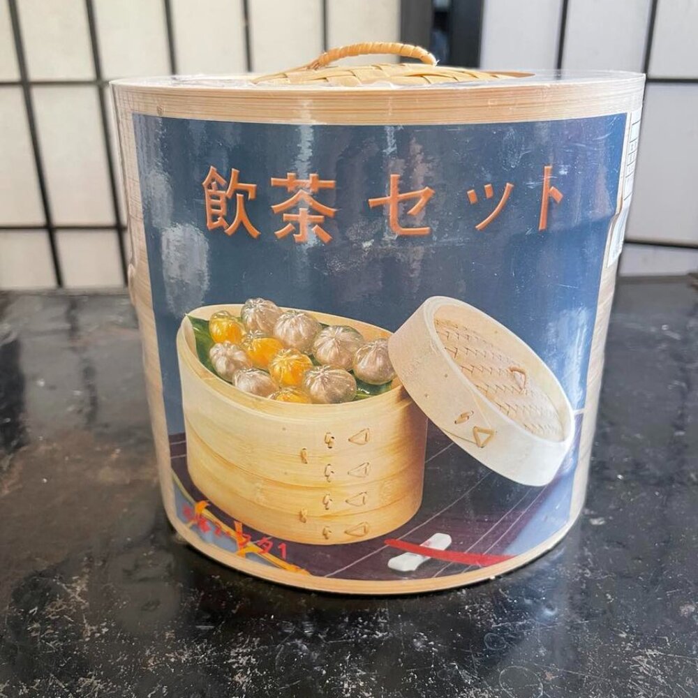 New Sealed 2 Tier 6 inch Bamboo Steamer Dim Sum Set